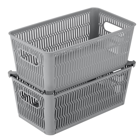 Simplify Slide 2 Stack It Small Storage Tote Baskets in Grey, 2PK 25934-GREY